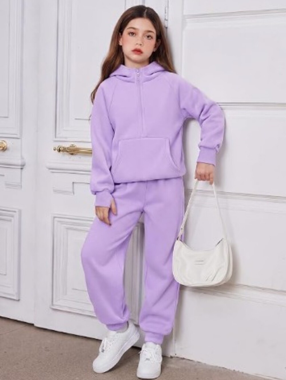 Girls 2 Piece Outfits Sweatsuit Half Zip Sweatshirt and Sweatpants Purple
